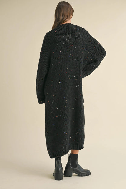 Multi Color Sequins Long Chunky Knit Cardigan