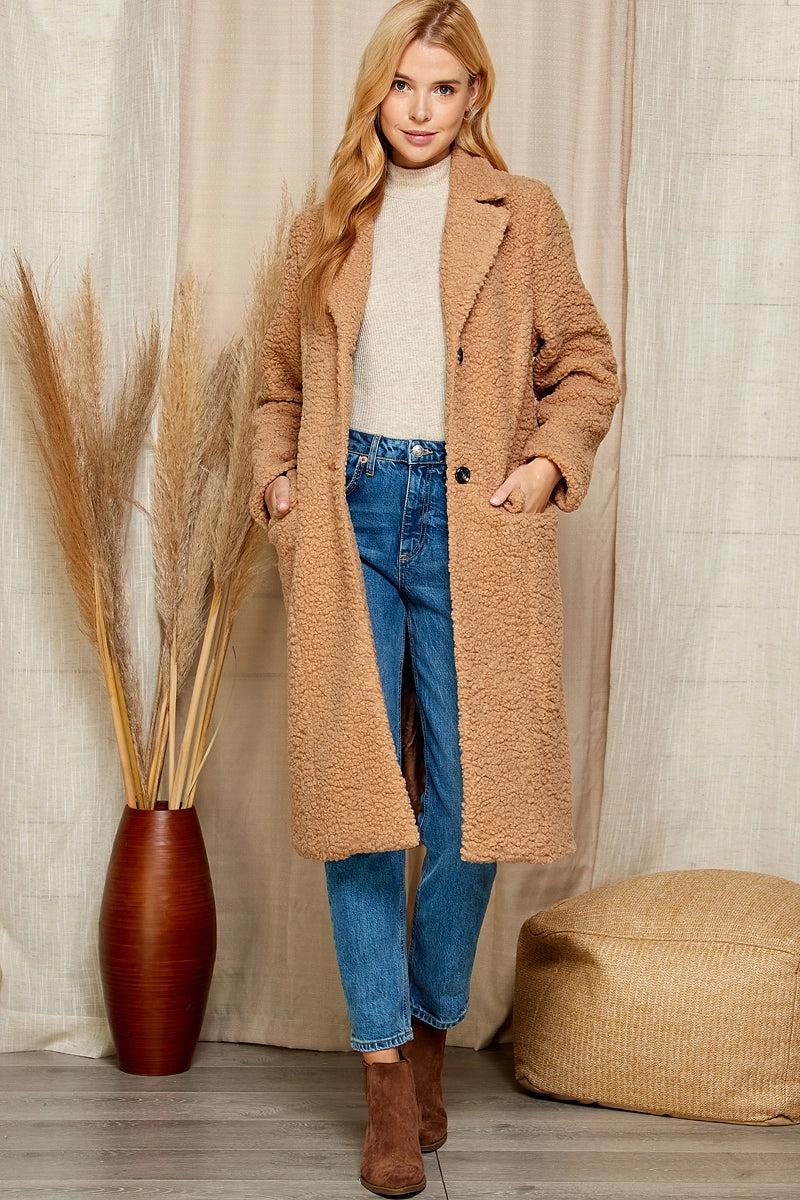 Two Button Lapel Collar Teddy Coat