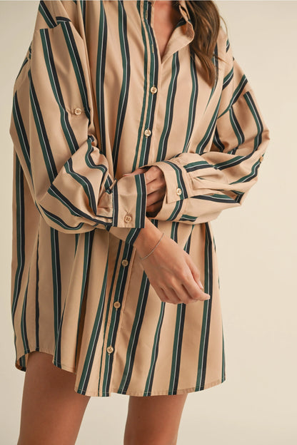 Oversized Striped Button Down Shirt Dress