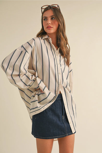 Oversized Striped Button Down Shirt Dress