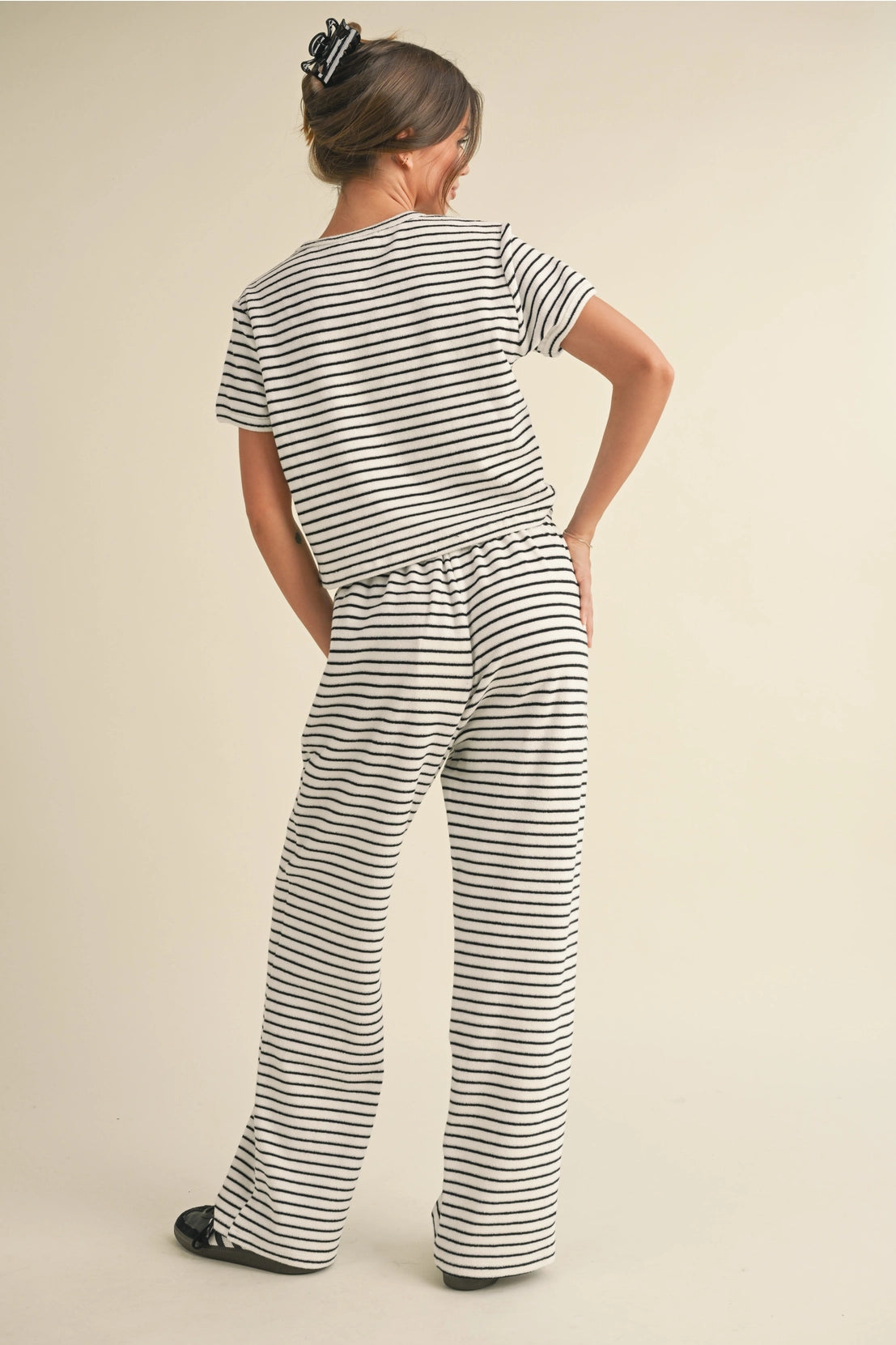 Striped Terry Cloth Top and Pants Two Piece Set