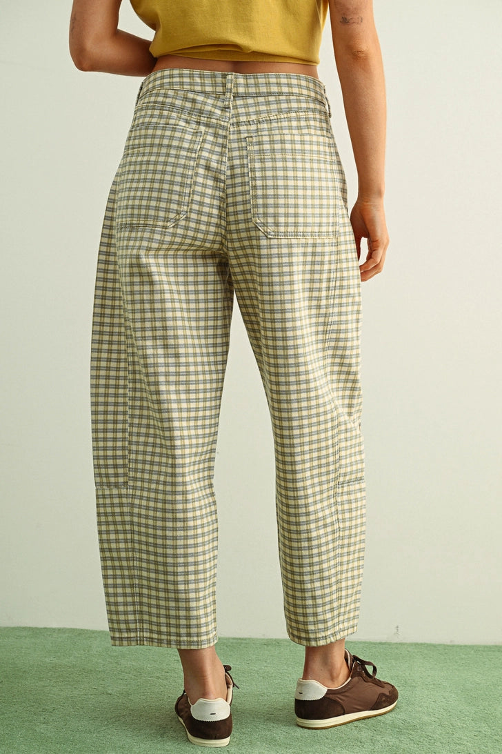 Mini Checker Pattern Barrel Pants