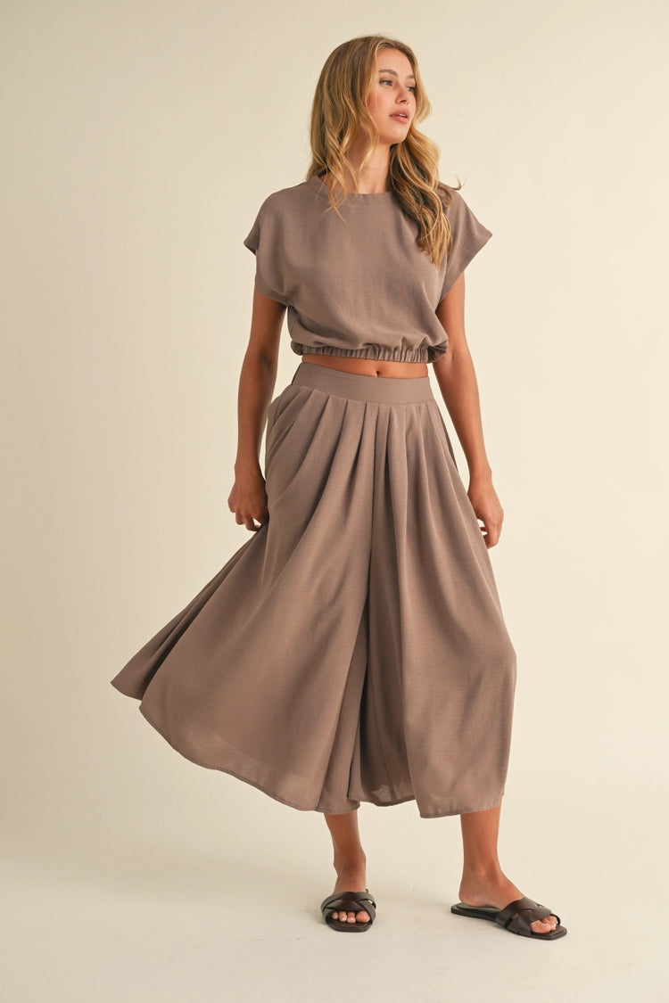 Crop Top with Elastic Hem and Culotte Pants Set