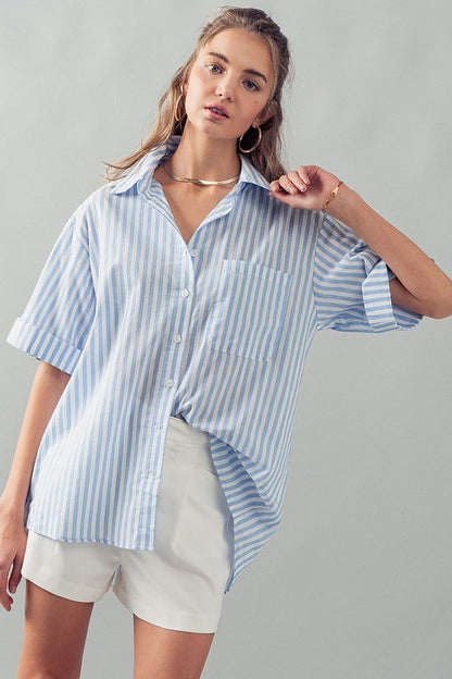 Button Down High Low Stripe Shirt