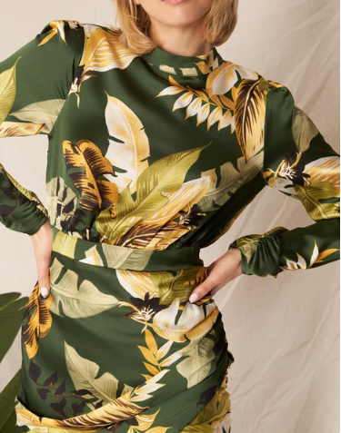 Tropical Print Long Sleeve Mini Dress