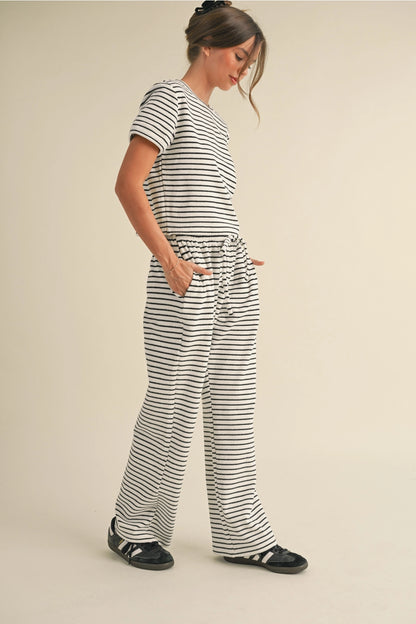 Striped Terry Cloth Top and Pants Two Piece Set