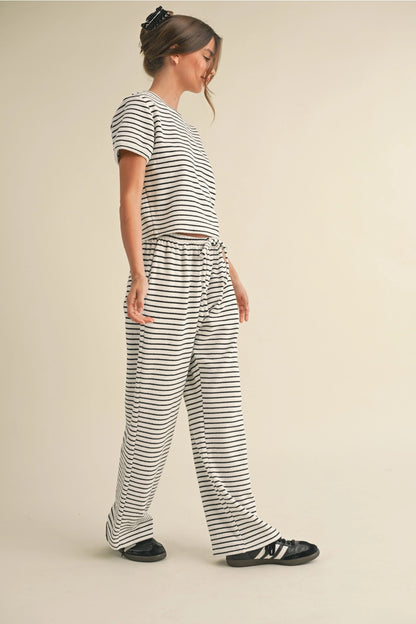 Striped Terry Cloth Top and Pants Two Piece Set