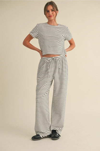 Striped Terry Cloth Top and Pants Two Piece Set