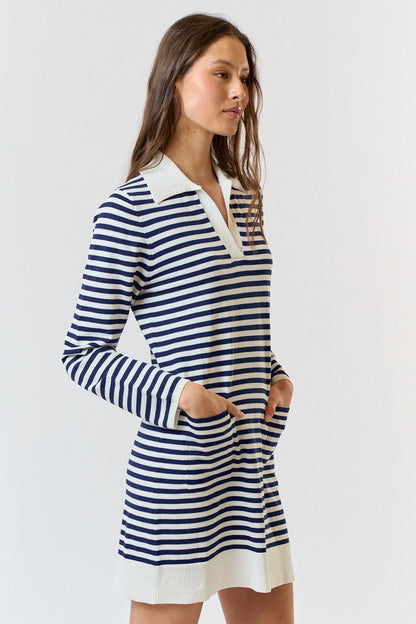 Stripe Collared Sweater Mini Dress