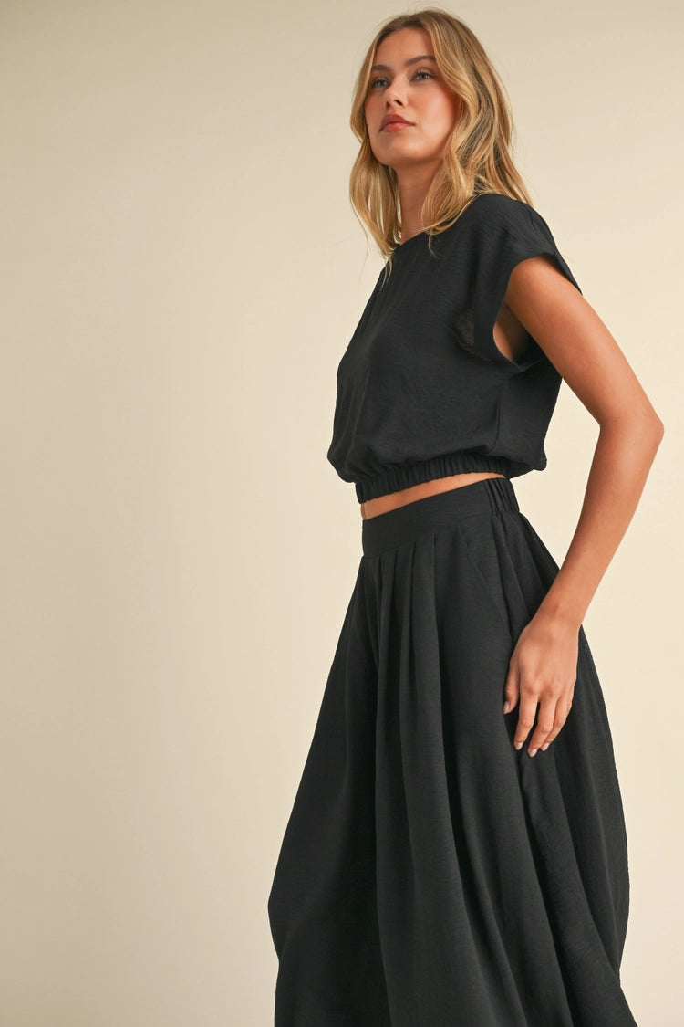 Crop Top with Elastic Hem and Culotte Pants Set