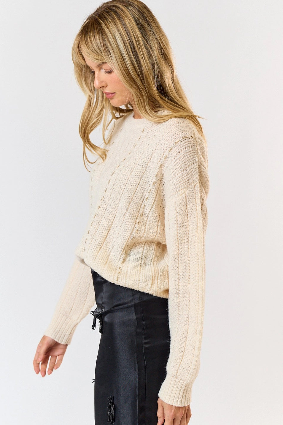 Contrast Stitch Long Sleeve Sweater Top