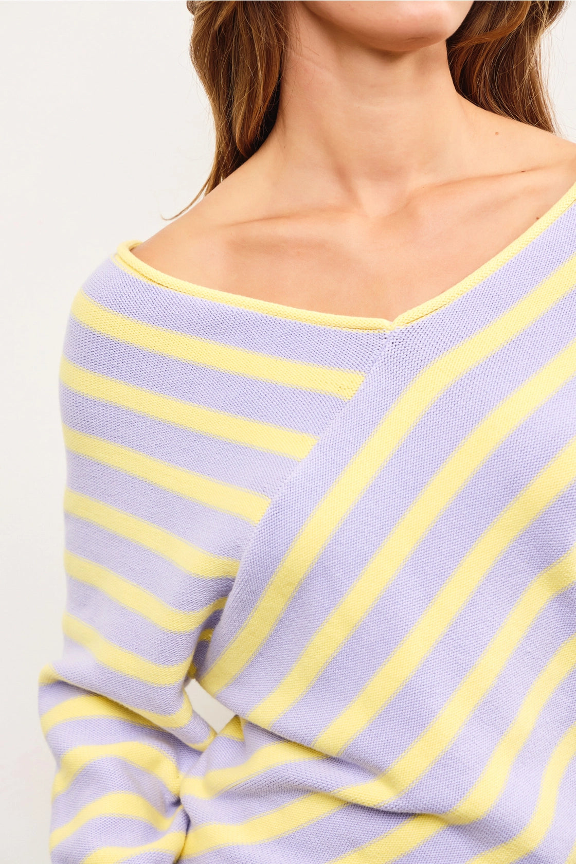 Cross Stripe V Neck Sweater Top