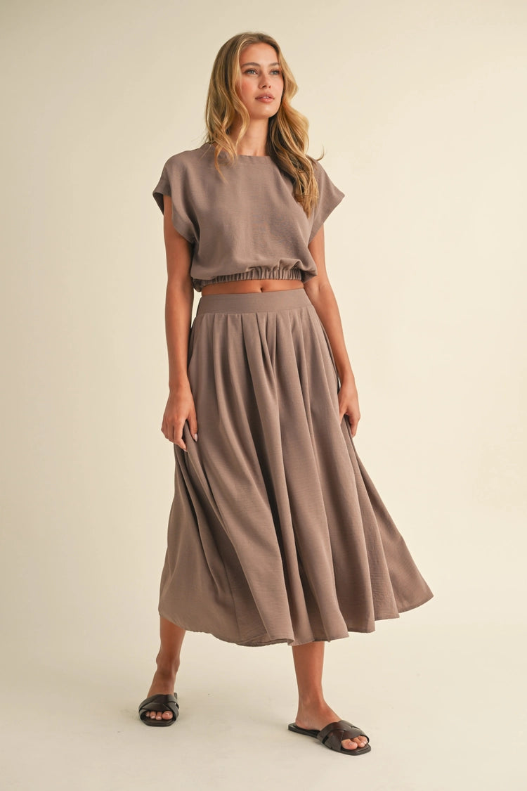 Crop Top with Elastic Hem and Culotte Pants Set