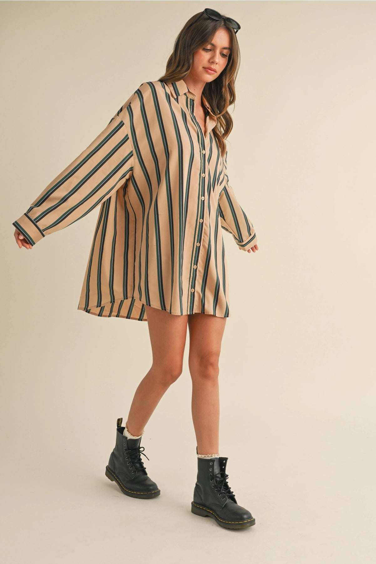 Oversized Striped Button Down Shirt Dress