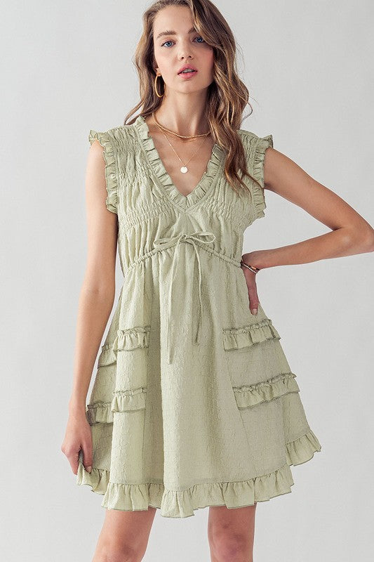 Tiered Ruffle Dress V Neck with Ruffle