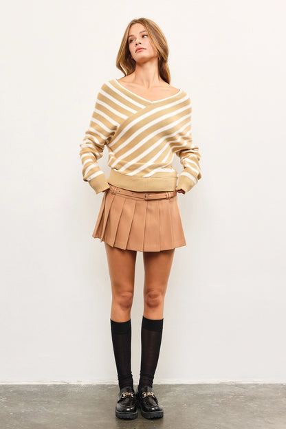 Cross Stripe V Neck Sweater Top