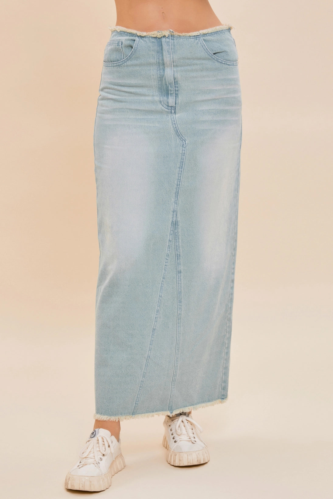 Back Slit Maxi Denim Skirt