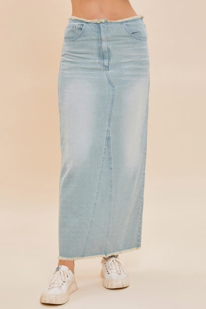 Back Slit Maxi Denim Skirt