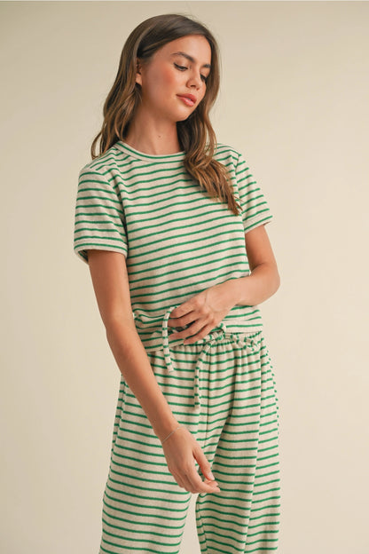 Striped Terry Cloth Top and Pants Two Piece Set