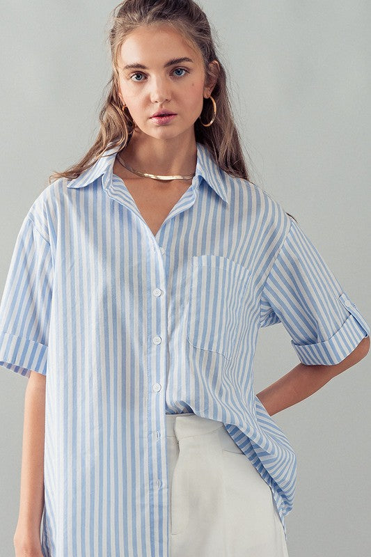 Button Down High Low Stripe Shirt