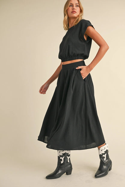 Crop Top with Elastic Hem and Culotte Pants Set