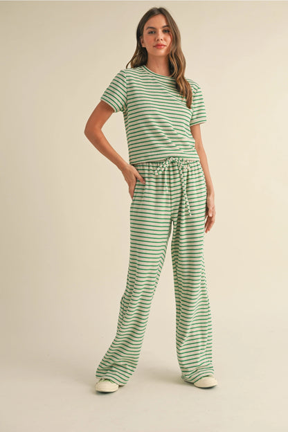 Striped Terry Cloth Top and Pants Two Piece Set