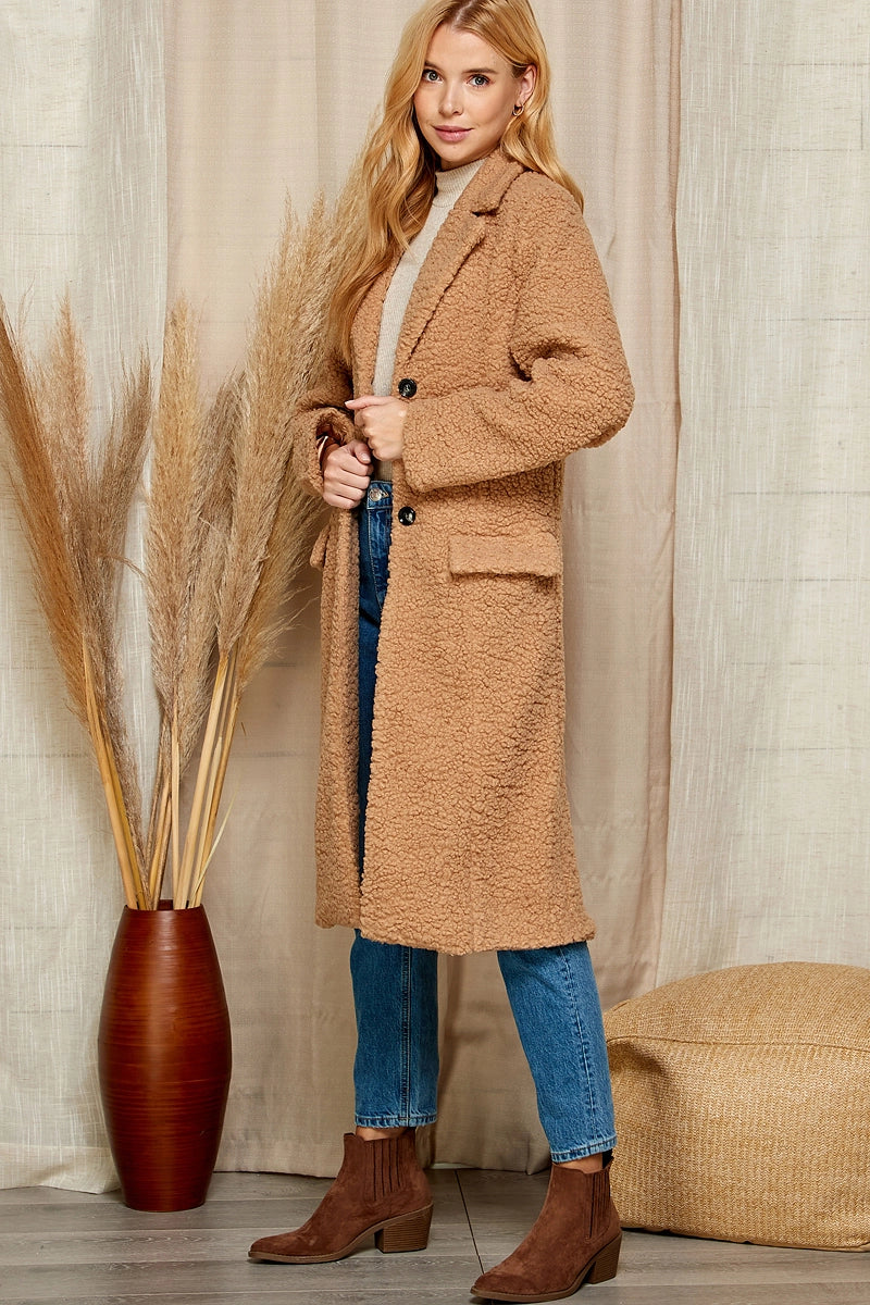 Two Button Lapel Collar Teddy Coat