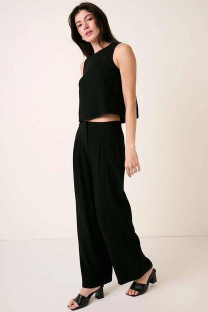 Linen Blend Crop Tank Top and Pleated Pants Set