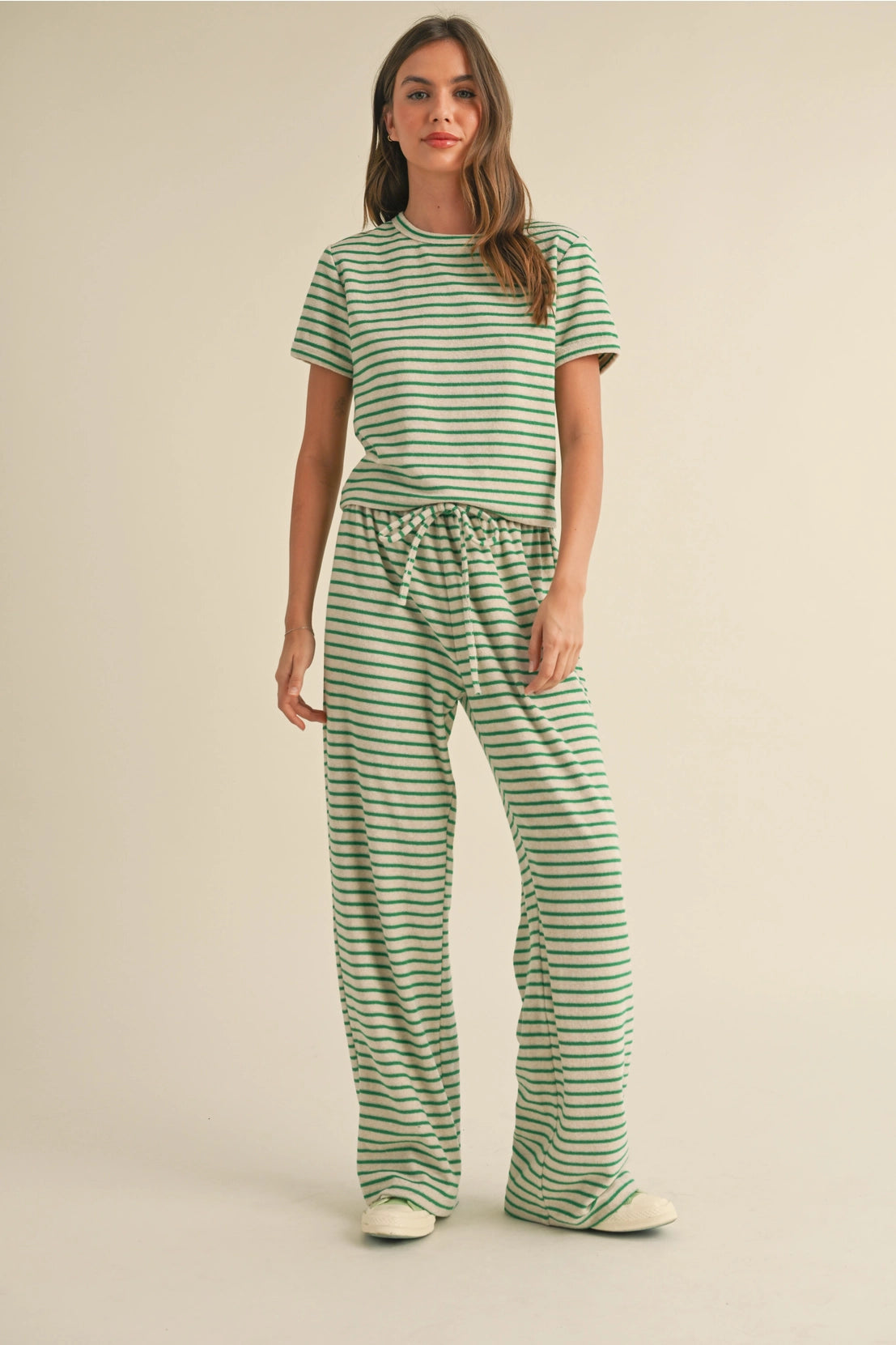 Striped Terry Cloth Top and Pants Two Piece Set