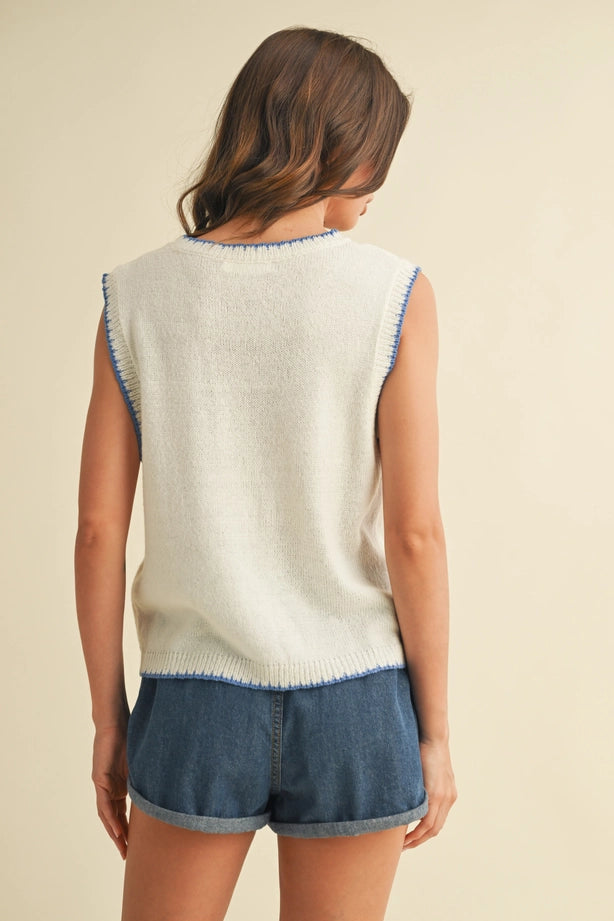Fish Printed Sleeveless Sweater Top