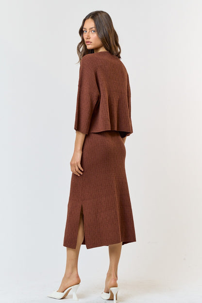 Thin Ribbed Long Sleeve Top and Maxi Skirt Sets