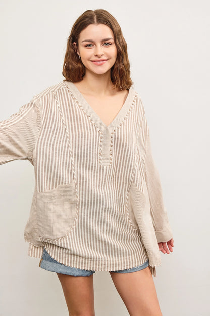 Patch Pocket V-Neck Top