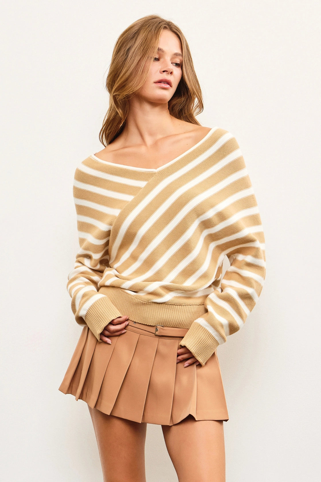 Cross Stripe V Neck Sweater Top