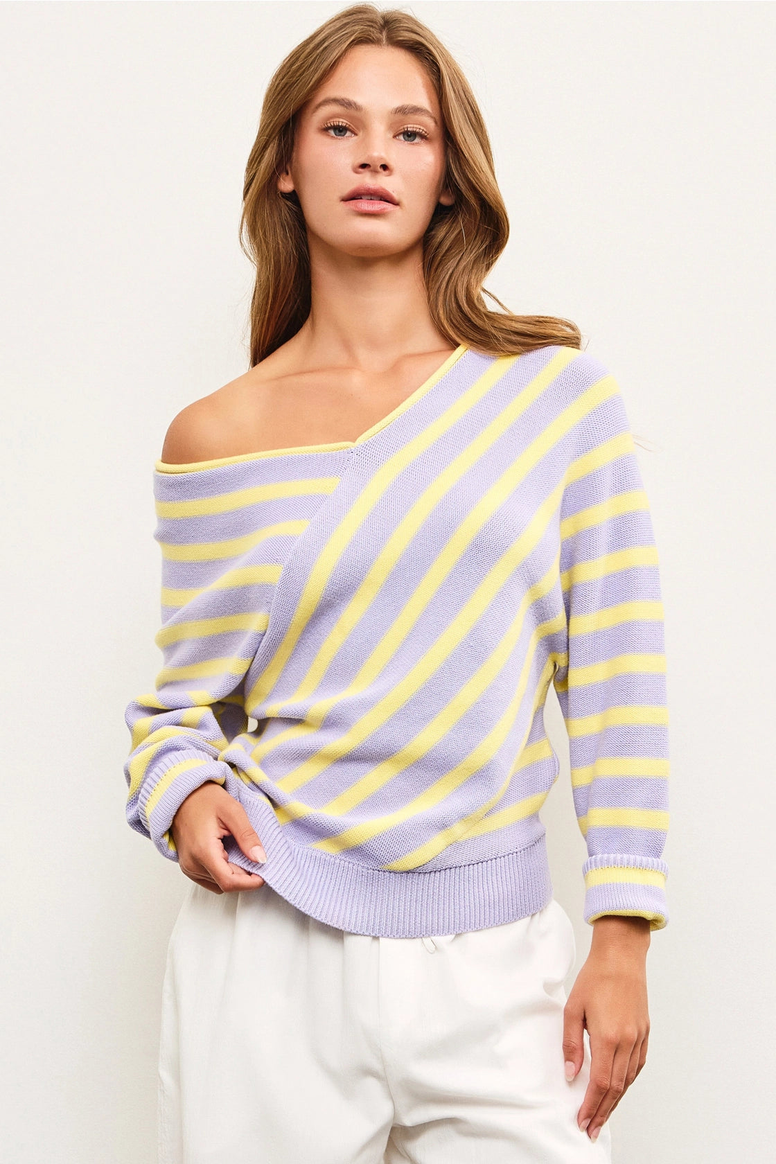 Cross Stripe V Neck Sweater Top