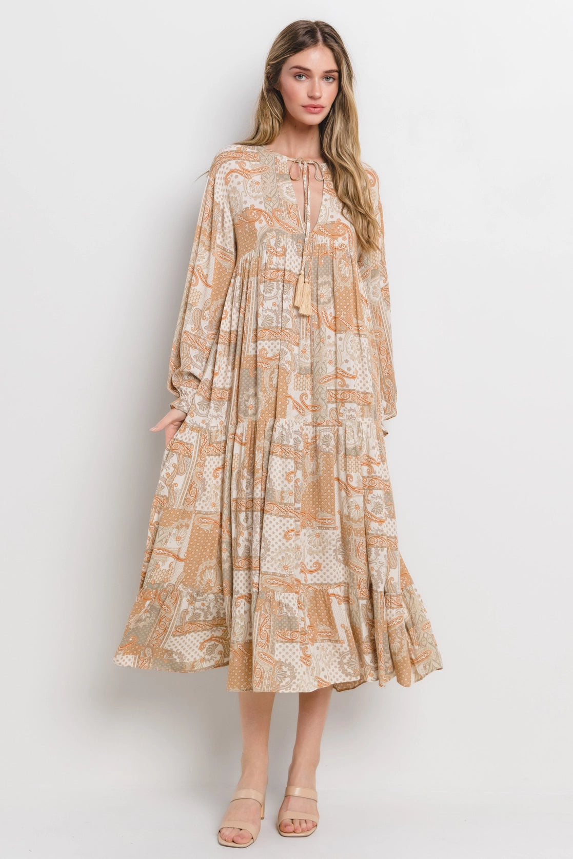 Paisley Patch Print Tiered Dress