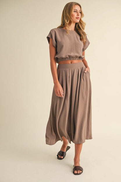 Crop Top with Elastic Hem and Culotte Pants Set