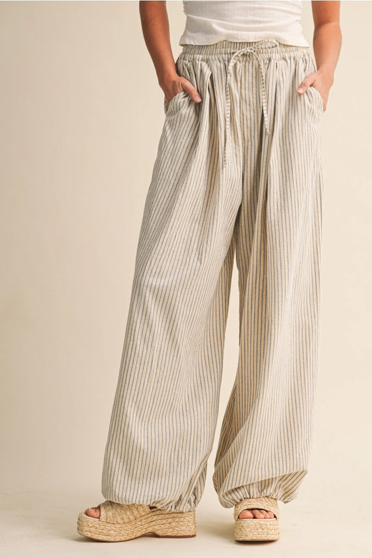 Striped Balloon Pants with Elastic Waistband