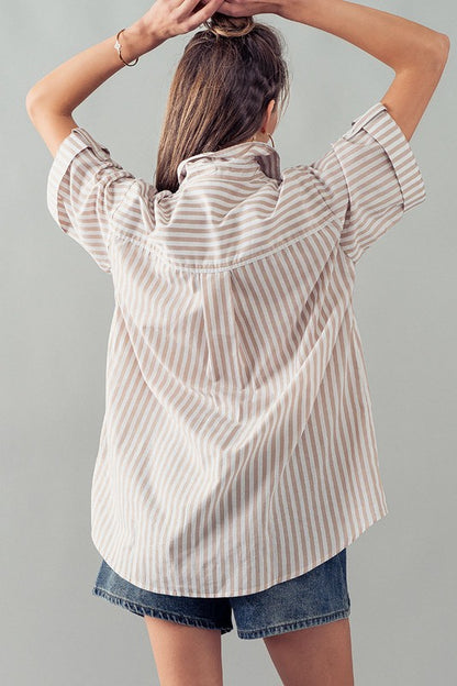 Button Down High Low Stripe Shirt