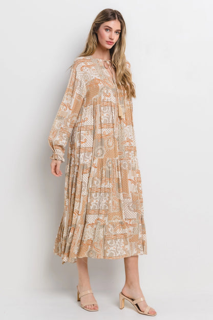 Paisley Patch Print Tiered Dress