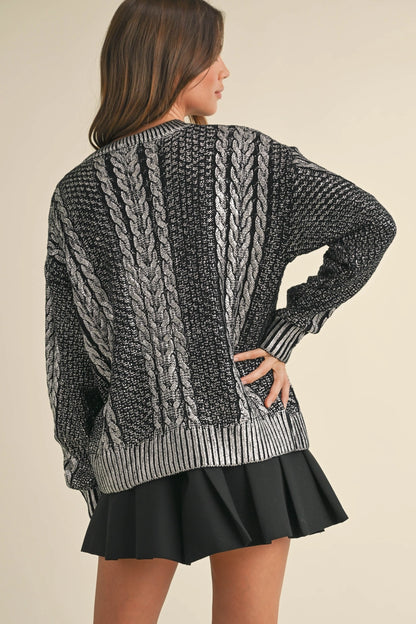 Metallic Foil Cable Knit Sweater Top