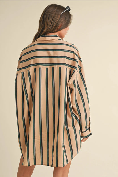 Oversized Striped Button Down Shirt Dress