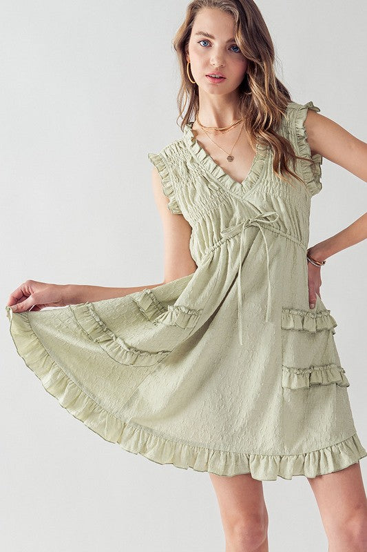 Tiered Ruffle Dress V Neck with Ruffle