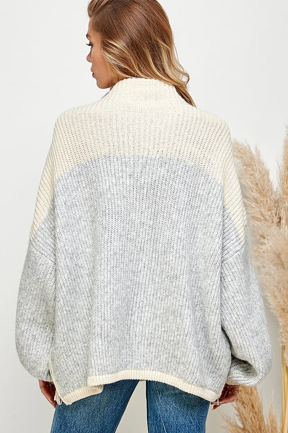 Color Block Zipper Detailed Oversize Sweater