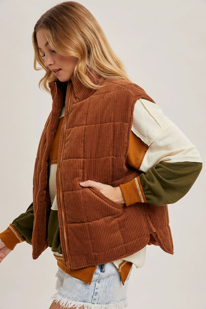 Corduroy Quilted Puffer Vest