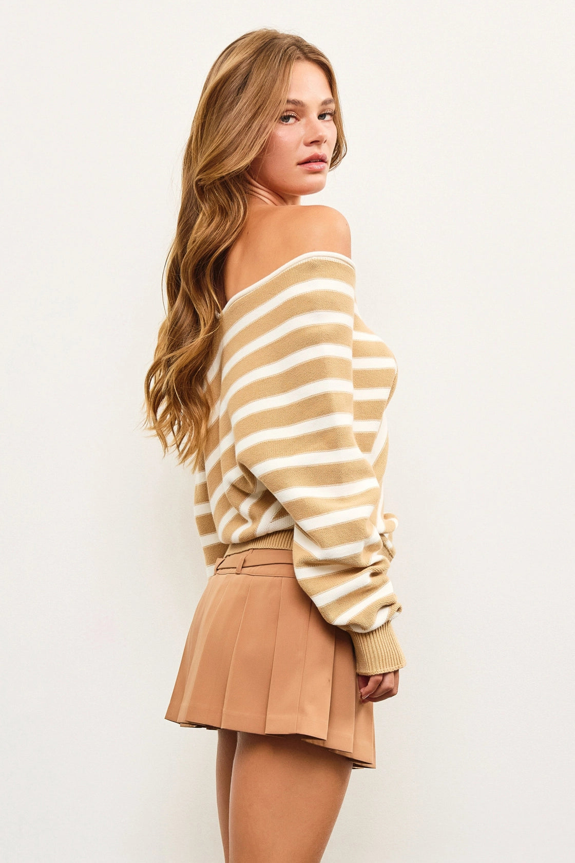 Cross Stripe V Neck Sweater Top