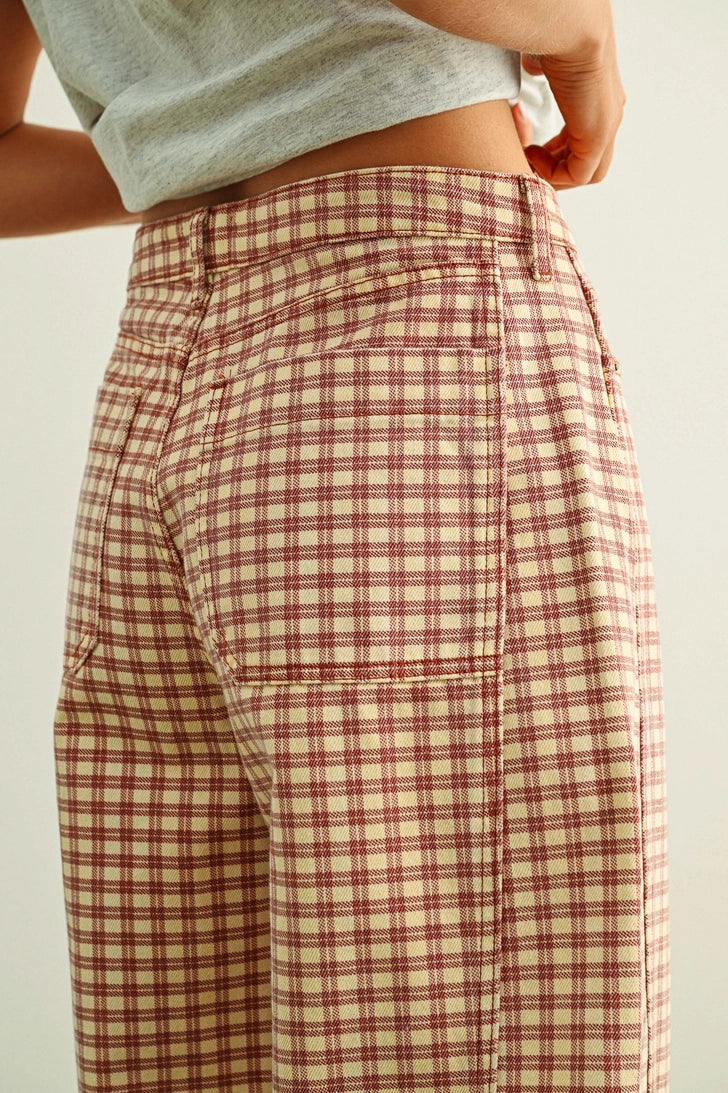 Mini Checker Pattern Barrel Pants
