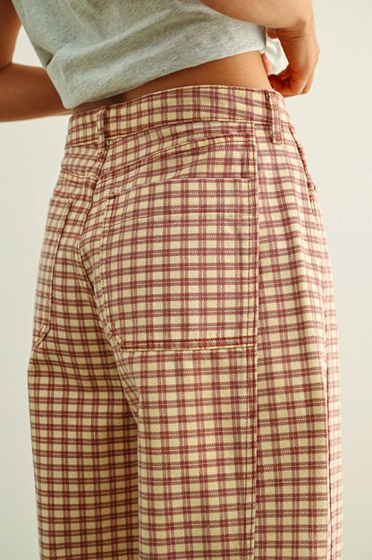 Mini Checker Pattern Barrel Pants