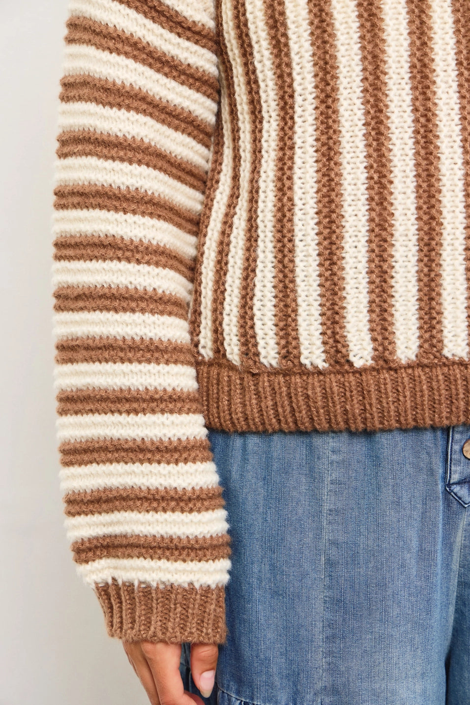 Oversized Crew Neck Striped Heavy Sweater Top