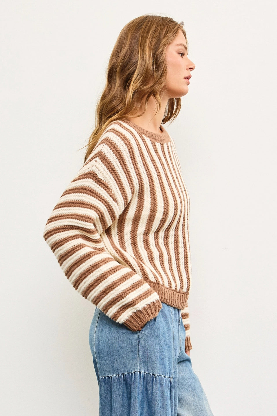 Oversized Crew Neck Striped Heavy Sweater Top