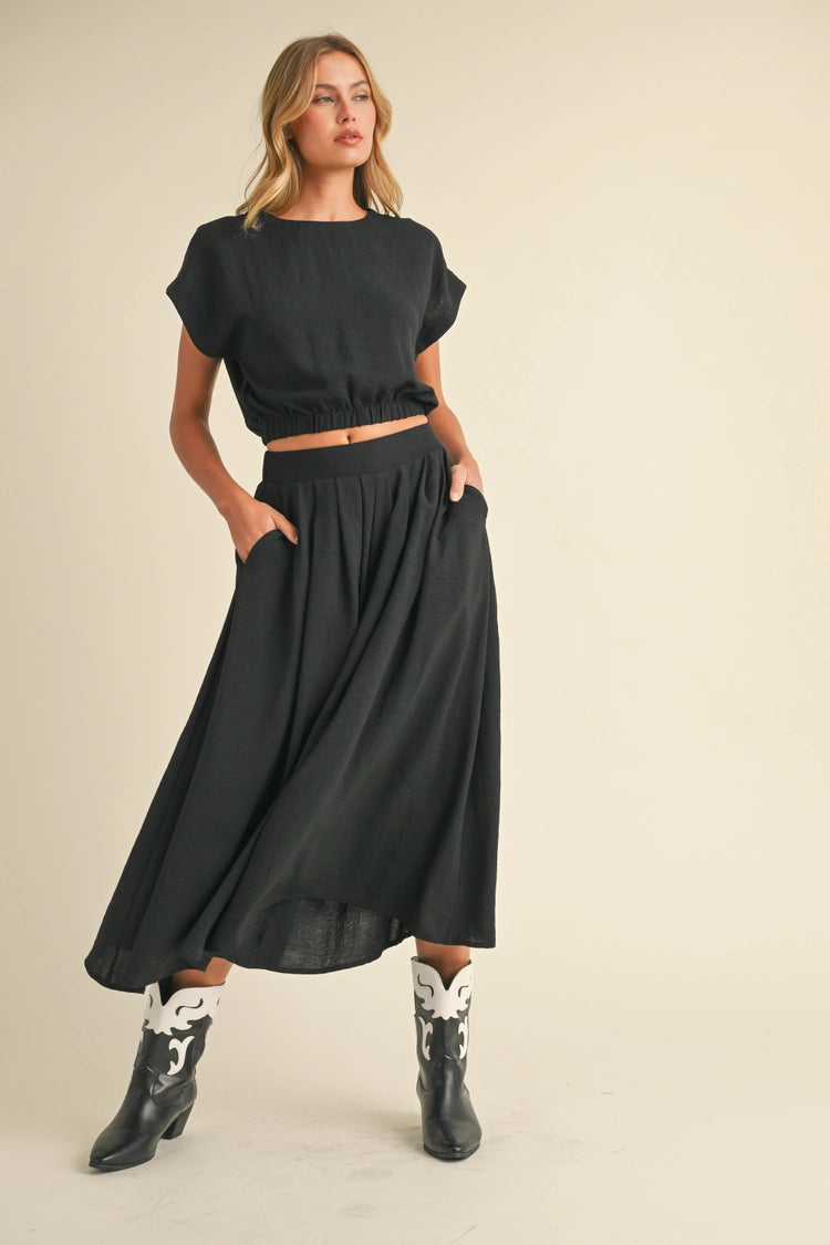 Crop Top with Elastic Hem and Culotte Pants Set